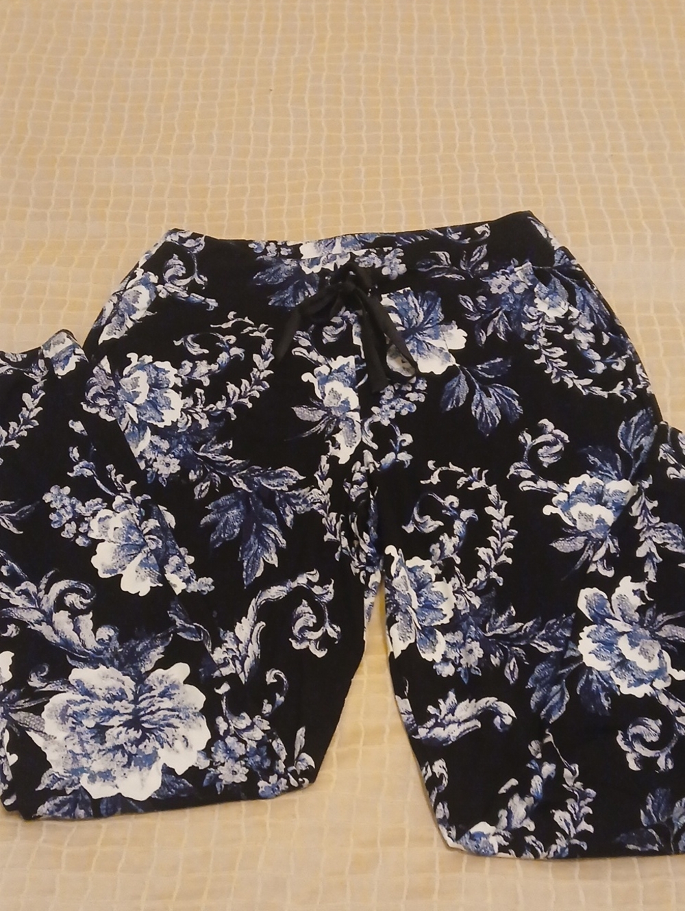 Soma Black Pajama Pants with Blue and White Floral Print. Beautiful and like new